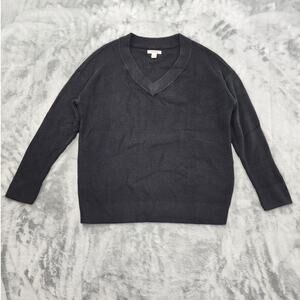 Goodthreads Sweater Women M Black Everyday Soft Blend Thermal Long Sleeve V-Neck